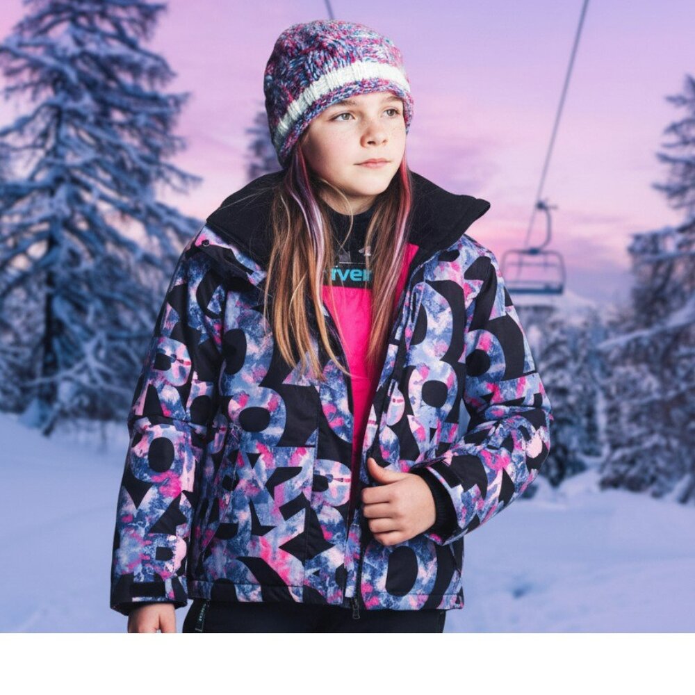 Roxy Jetty Girl Snowboarding Jacket Girls Dryflight XL 14 Black/Purple/pink logo